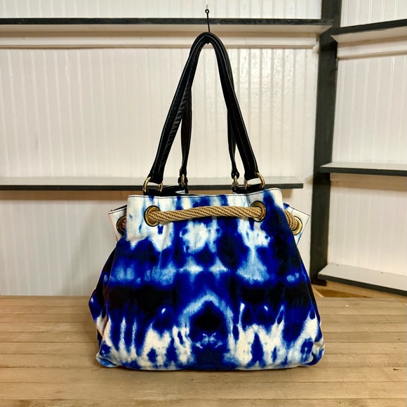 Michael Kors Blue Tie Dye Canvas Shoulder Bag Purse Women